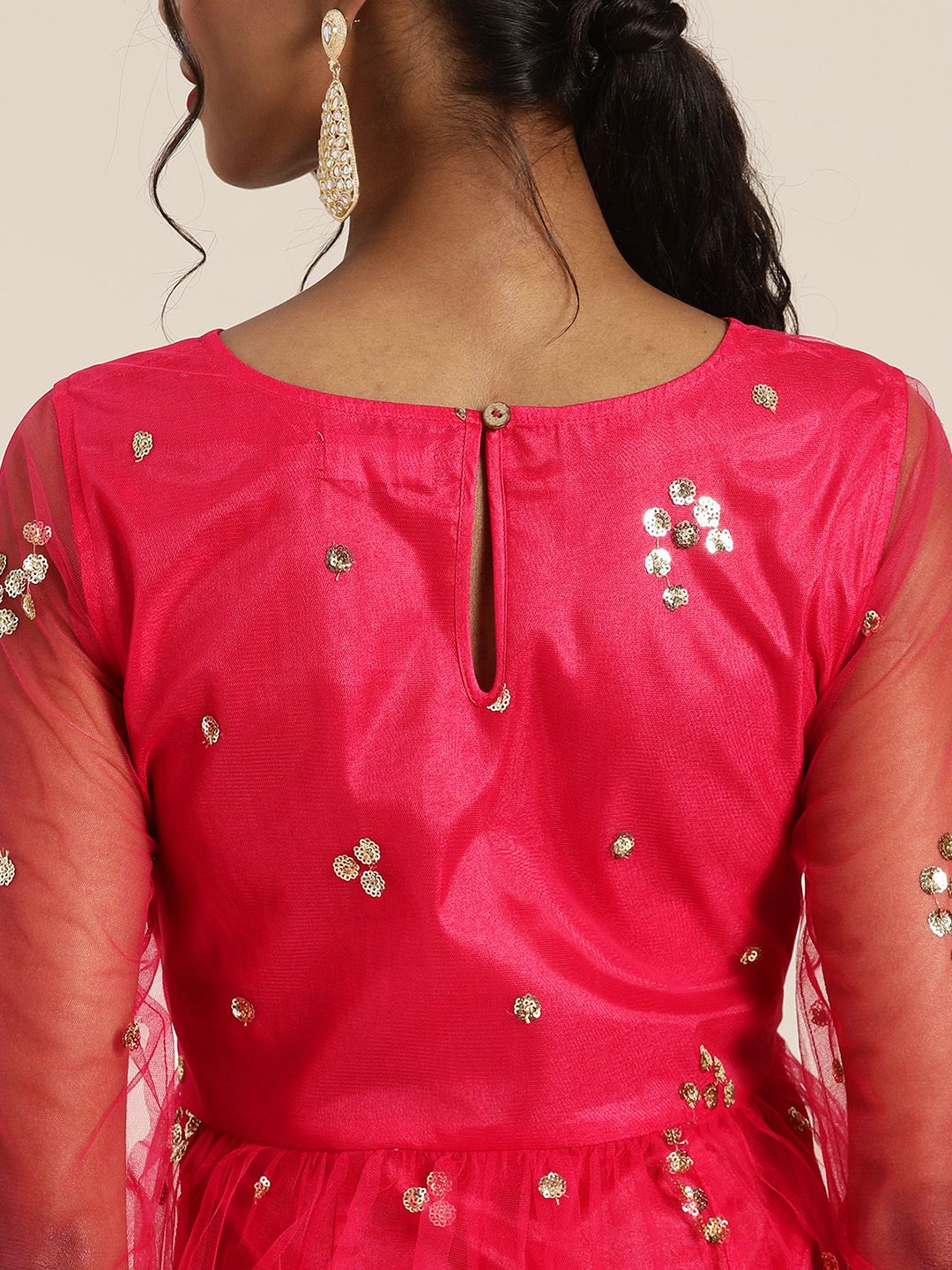 Shae by SASSAFRAS Fuchsia & Gold-Toned Ethnic A-Line Midi Dress