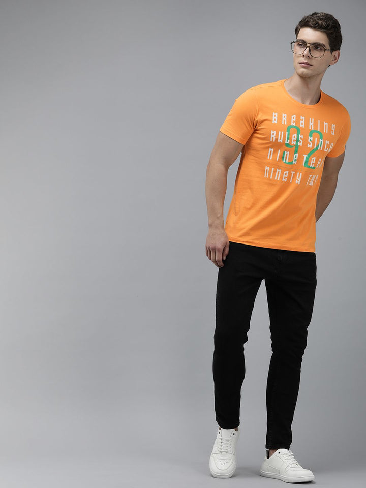 SPYKAR Typography Printed Pure Cotton Slim Fit T-shirt