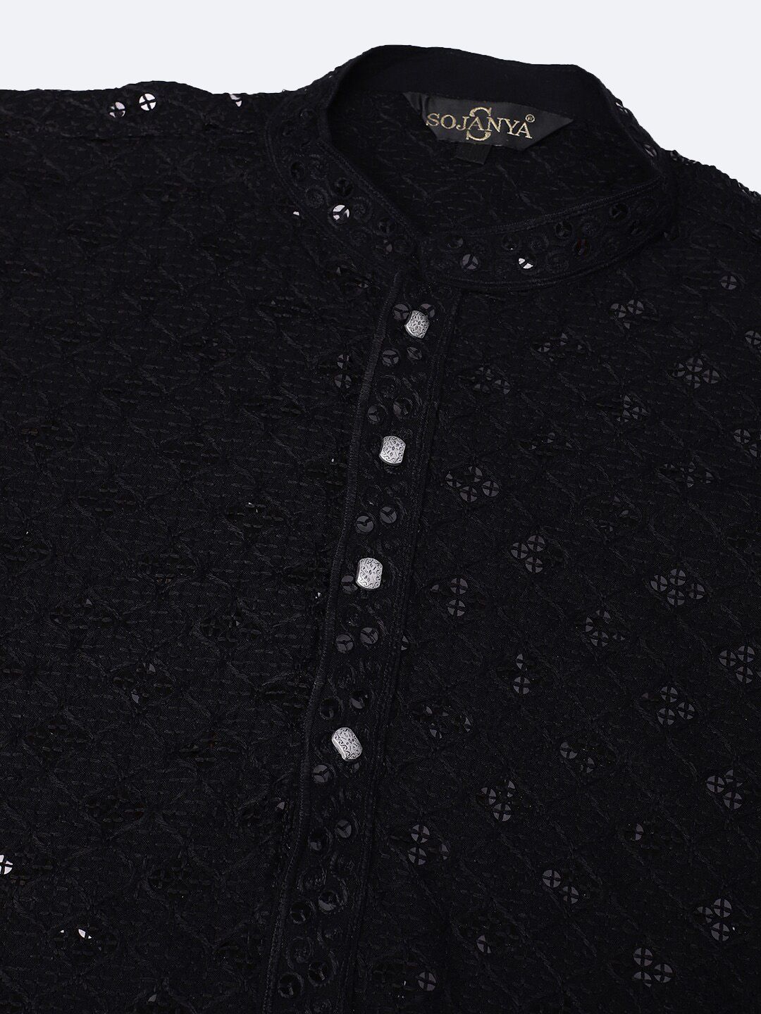 SOJANYA Embellished Mandarin Collar Pure Cotton Kurta