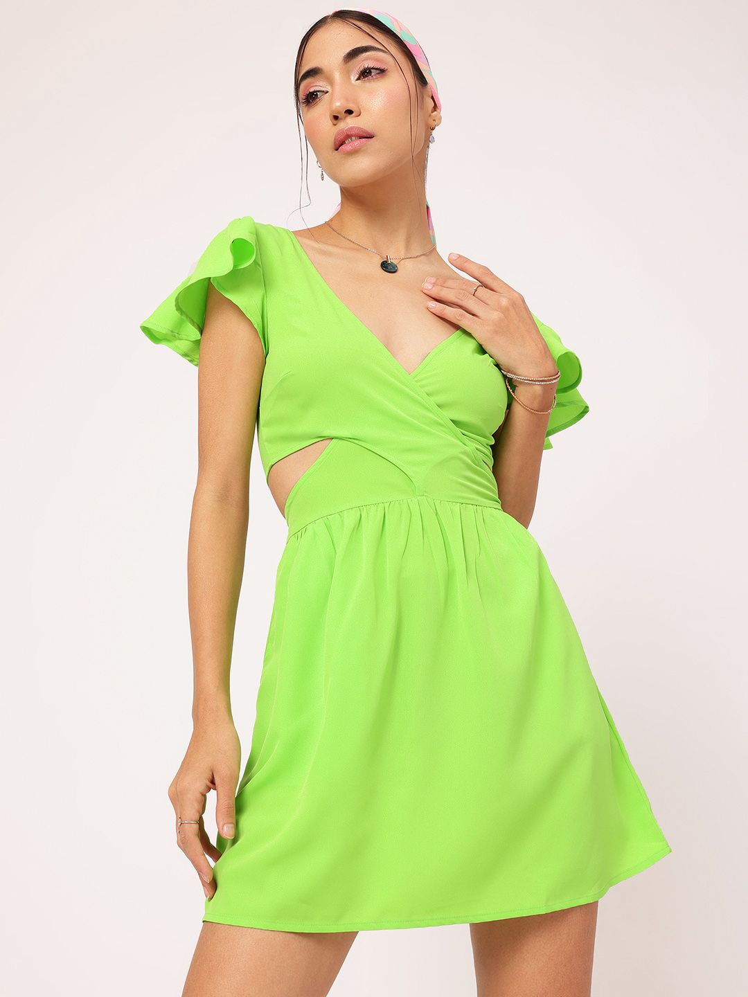 DressBerry Tinsel Temptation Cut-Out Smocked Wrap A-Line Mini Dress