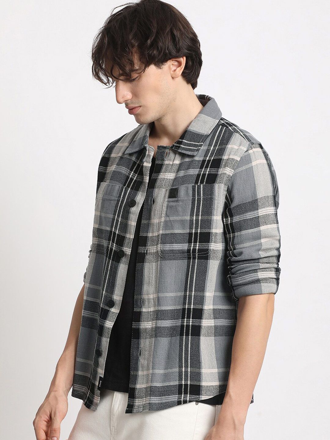 THE BEAR HOUSE Men Checked Regular Fit Cotton Shacket
