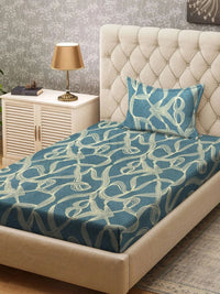 Moda Rapido X KLOTTHE Turquoise Blue 300 TC Single Bedsheet with 1 Pillow Covers