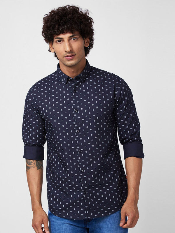 Spykar Slim Fit Geometric Printed Pure Cotton Shirt