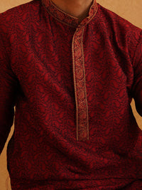 SOJANYA Paisley Woven Design Mandarin Collar Thread Work Long Sleeves Straight Kurta