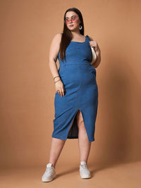 SASSAFRAS Curve Denim Sheath Midi Dress