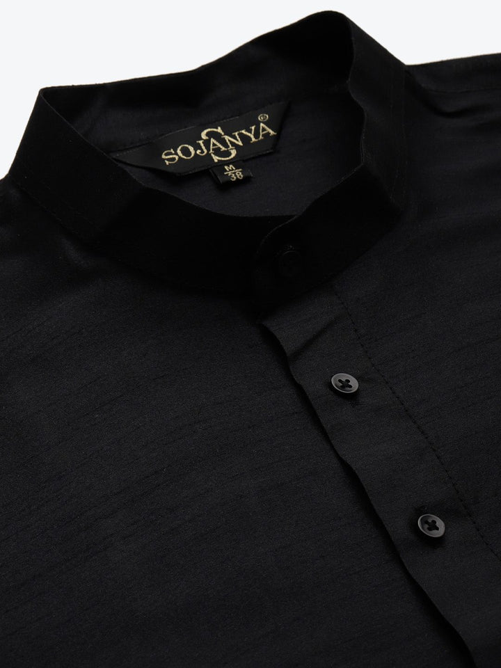 SOJANYA Men Black & Yellow  Jacquard Woven Design Kurta with Churidar & Nehru Jacket