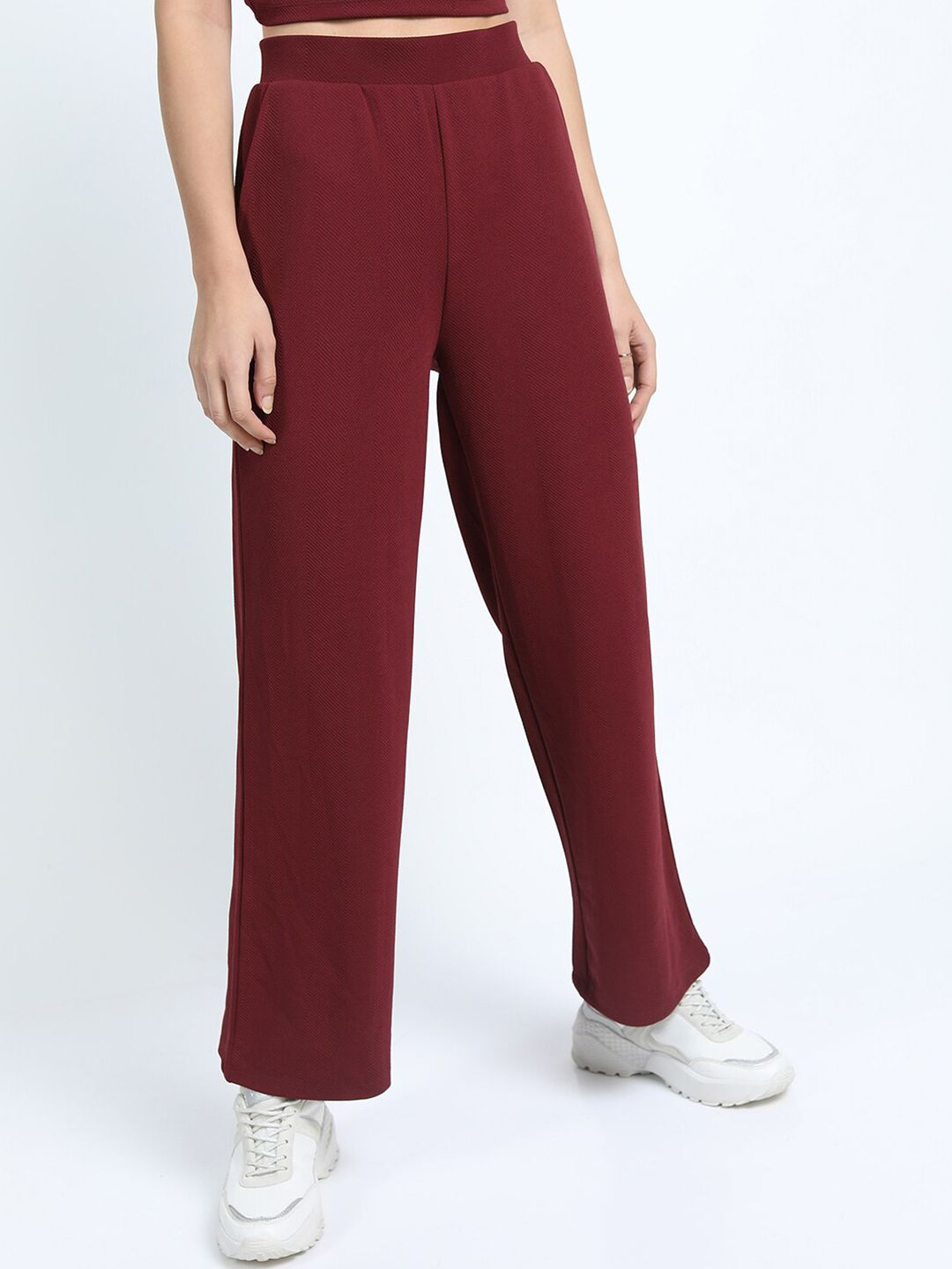 Tokyo Talkies Women Burgundy Crop Co-Ords