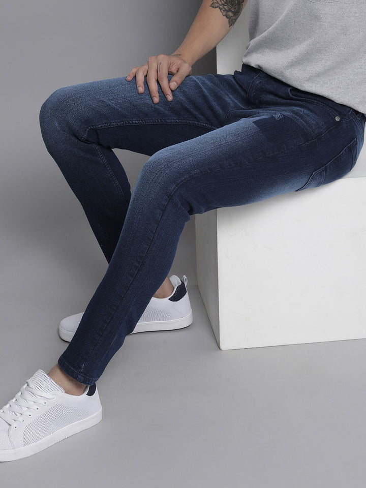 The Indian Garage Co Men Navy Blue Skinny Fit Light Fade Stretchable Jeans