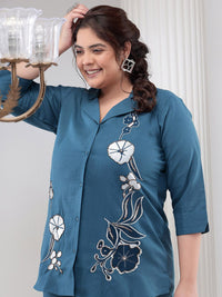 Bani Women Plus Size Floral Embroidered Shirt and Palazzos