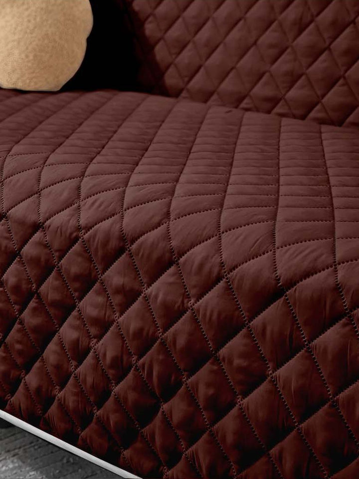 Cortina Purple & Brown Quilted Three Seater Reversible Sofa Cover With Arms