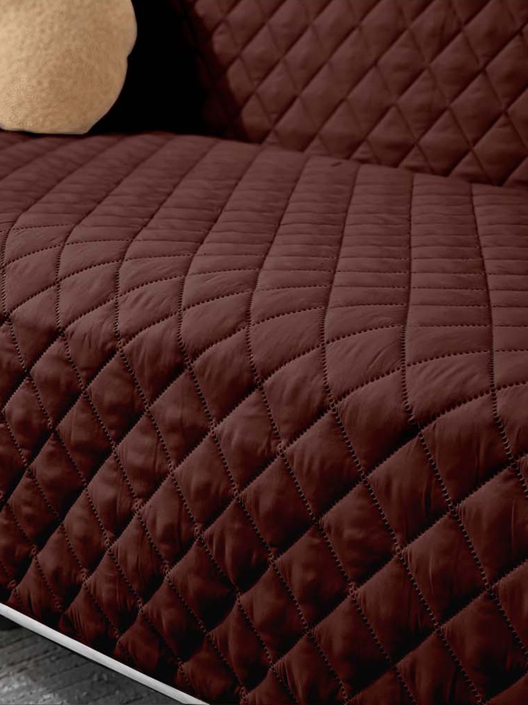 Cortina Purple & Brown Quilted Three Seater Reversible Sofa Cover With Arms