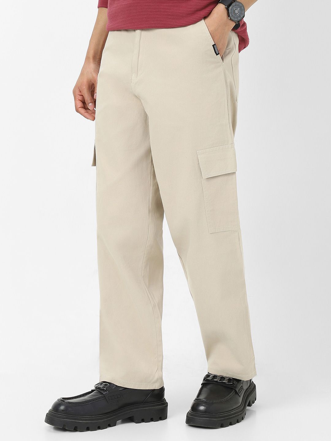 Urbano Fashion Men Loose Baggy Fit Solid Cargo Cotton Pant with 6 Pockets Non-Stretchable