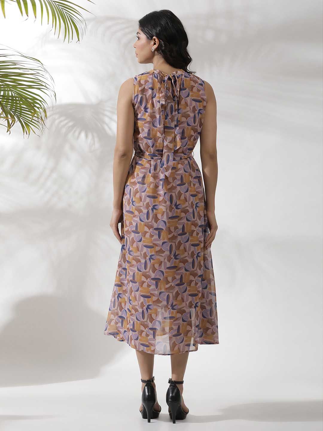 W Abstract Printed Sleeveless A-Line Midi Dress