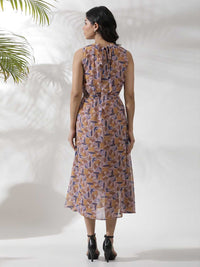 W Abstract Printed Sleeveless A-Line Midi Dress