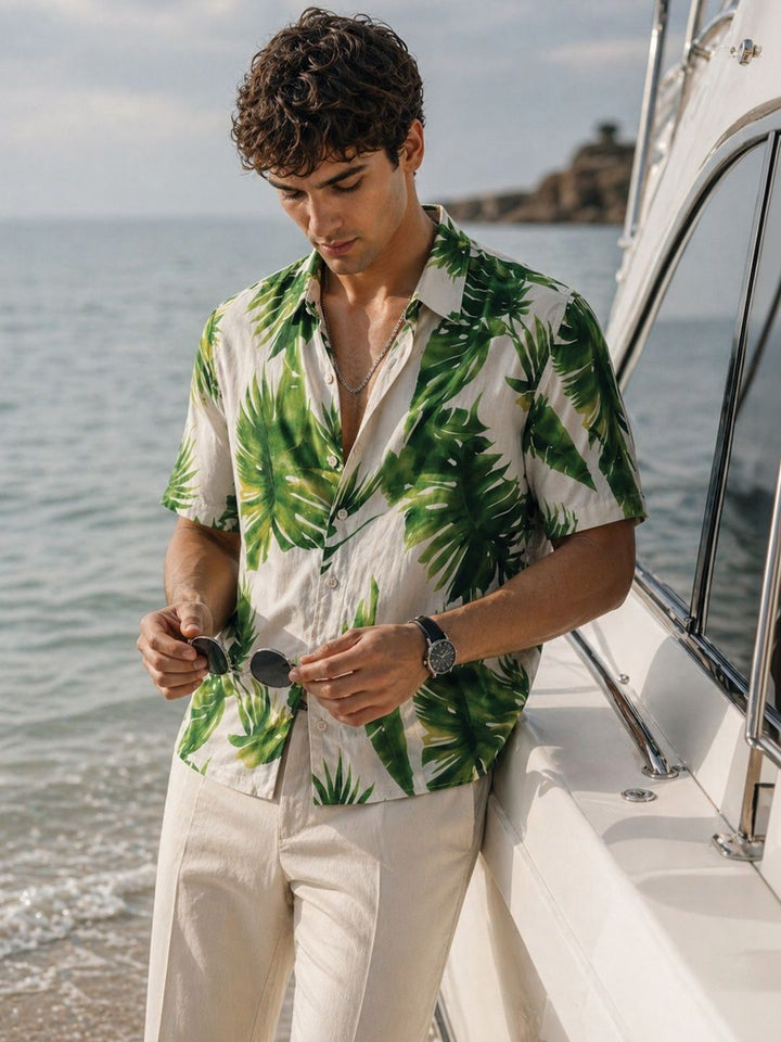ADRO Standard Tropic Palm Printed Spread Collar Casual Shirt