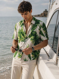 ADRO Standard Tropic Palm Printed Spread Collar Casual Shirt