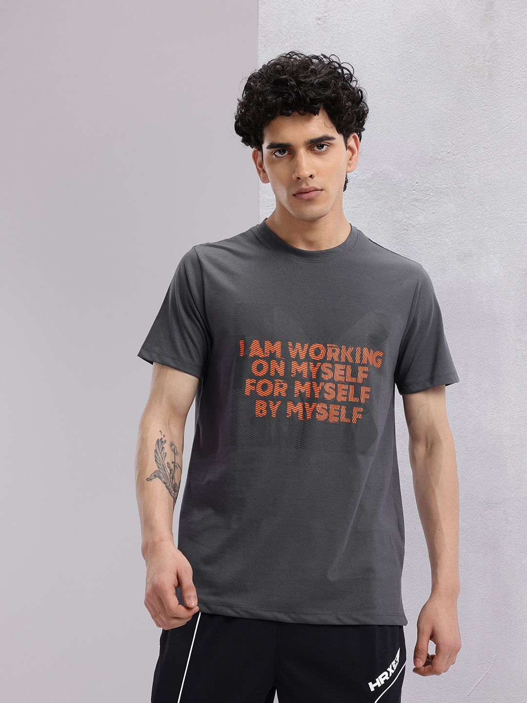 HRX by Hrithik Roshan Typography Printed Training Longline T-shirt