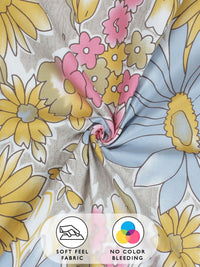 Story@home Grey & Blue Floral 180 TC Queen Bedsheet with 2 Pillow Covers