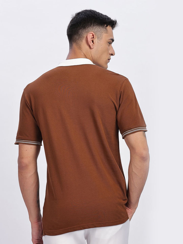 ADRO Men Solid Polo Collar Cotton T-shirt