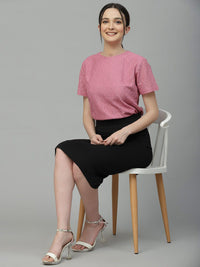 Style Quotient Self Design Round Neck Lace Cotton Top