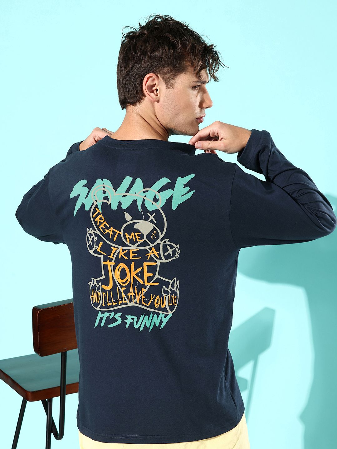 Difference of Opinion Men Navy Blue Printed Pure Cotton Oversized T-shirt