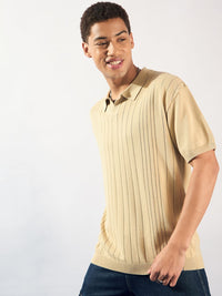 DENNISON Men Oversized Polo Collar Knitted T-Shirt