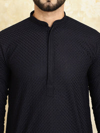 SOJANYA Kolar Mandarin Sulam Geometrik Lengan Panjang Kurta Kapas Tulen Dengan Churidar
