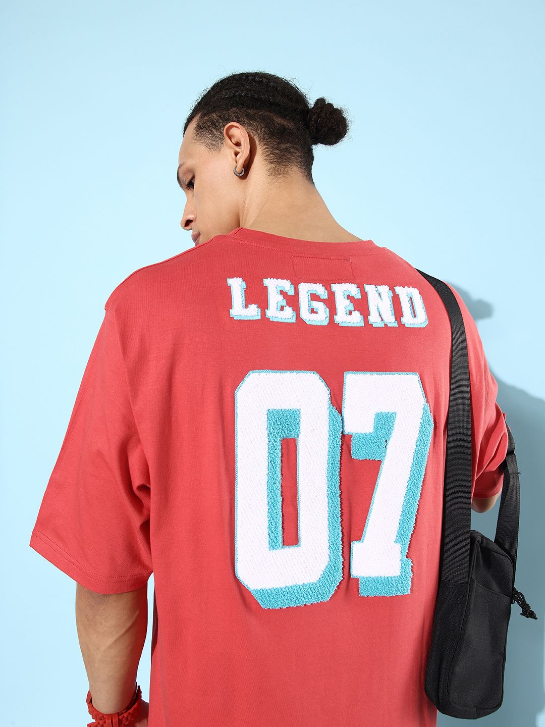 DILLINGER Men Red & White Typography Embroidered Oversize Pure Cotton T-shirt