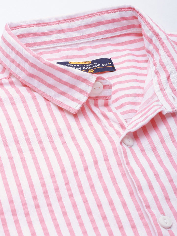 The Indian Garage Co Men Pink Comfort Striped Regular Fit Cotton Casual Shirt