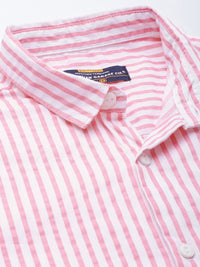 The Indian Garage Co Men Pink Comfort Striped Regular Fit Cotton Casual Shirt