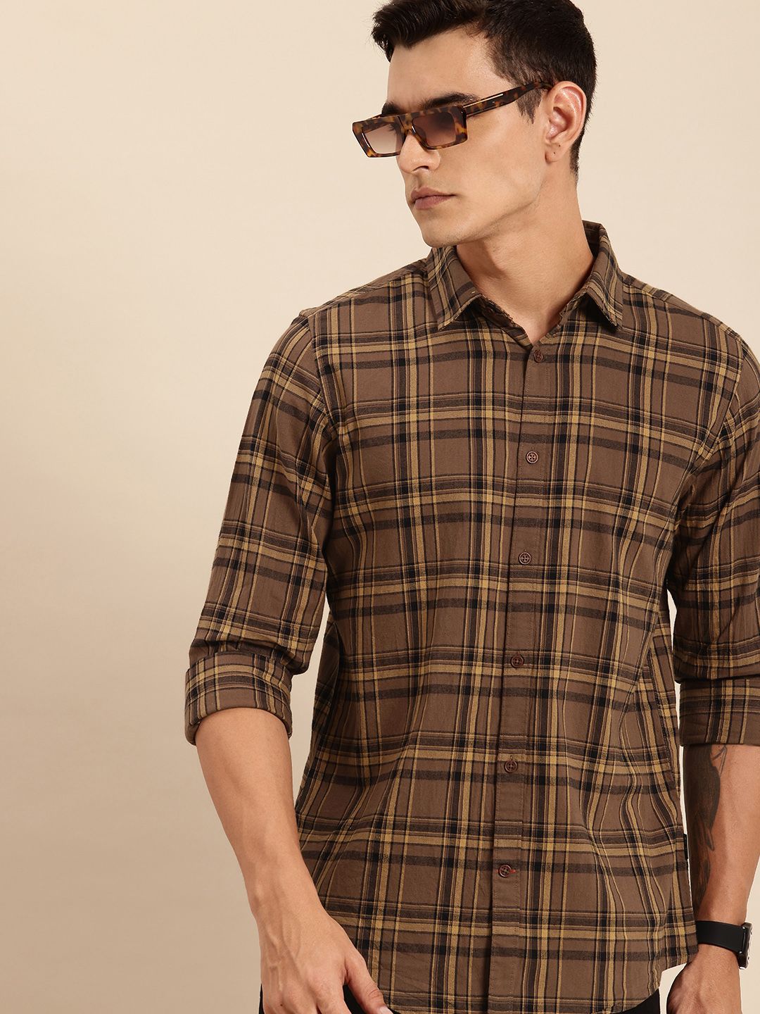 Being Human Pure Cotton Slim Fit Checked Casual Shirt