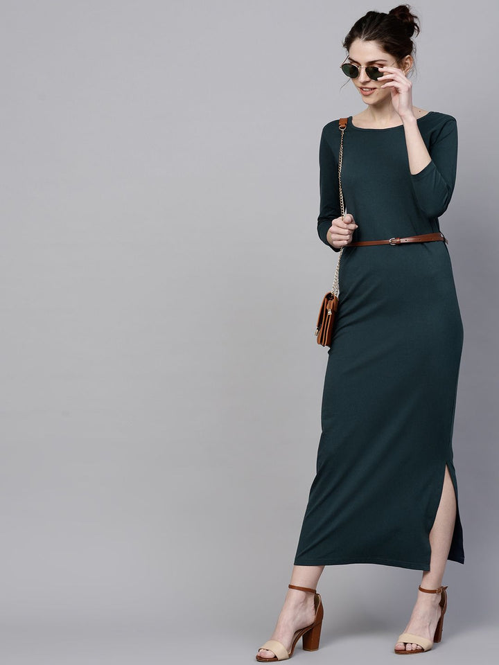 SASSAFRAS Women Teal Blue Solid Maxi Dress