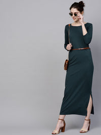 SASSAFRAS Women Teal Blue Solid Maxi Dress