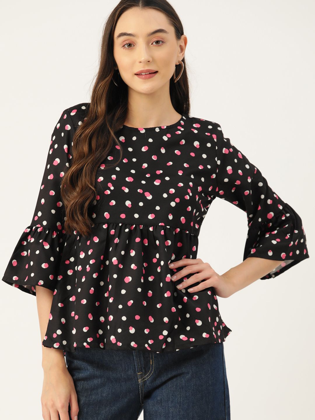DressBerry Geometric Print Bell Sleeve Top