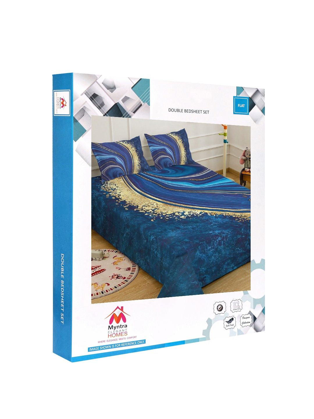 Myntra Elegant Homes Blue 300 TC King Bedsheet with 2 Pillow Covers