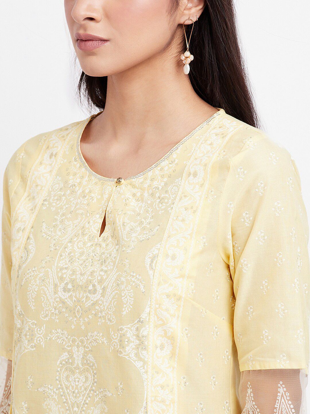 W Ethnic Motifs Printed Regular Sequinned Pure Cotton Kurta with Palazzos