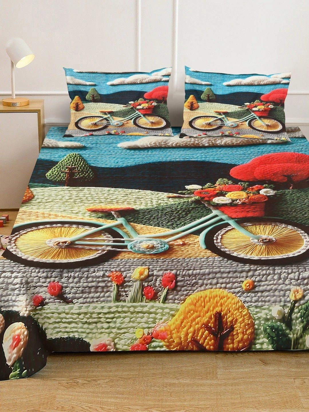 Moda Rapido X KLOTTHE Blue & Red 400 TC King Bedsheet with 2 Pillow Covers