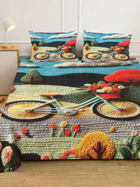 Moda Rapido X KLOTTHE Blue & Red 400 TC King Bedsheet with 2 Pillow Covers