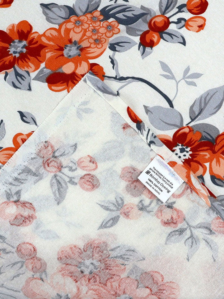 BOMBAY DYEING Blumen Brown Floral 104 TC Cotton Queen Bedsheet Set-2.24 m X 2.54 m