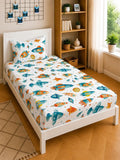 Moda Rapido X KLOTTHE White Cartoon Characters 300 TC Single Bedsheet with 1 Pillow Covers