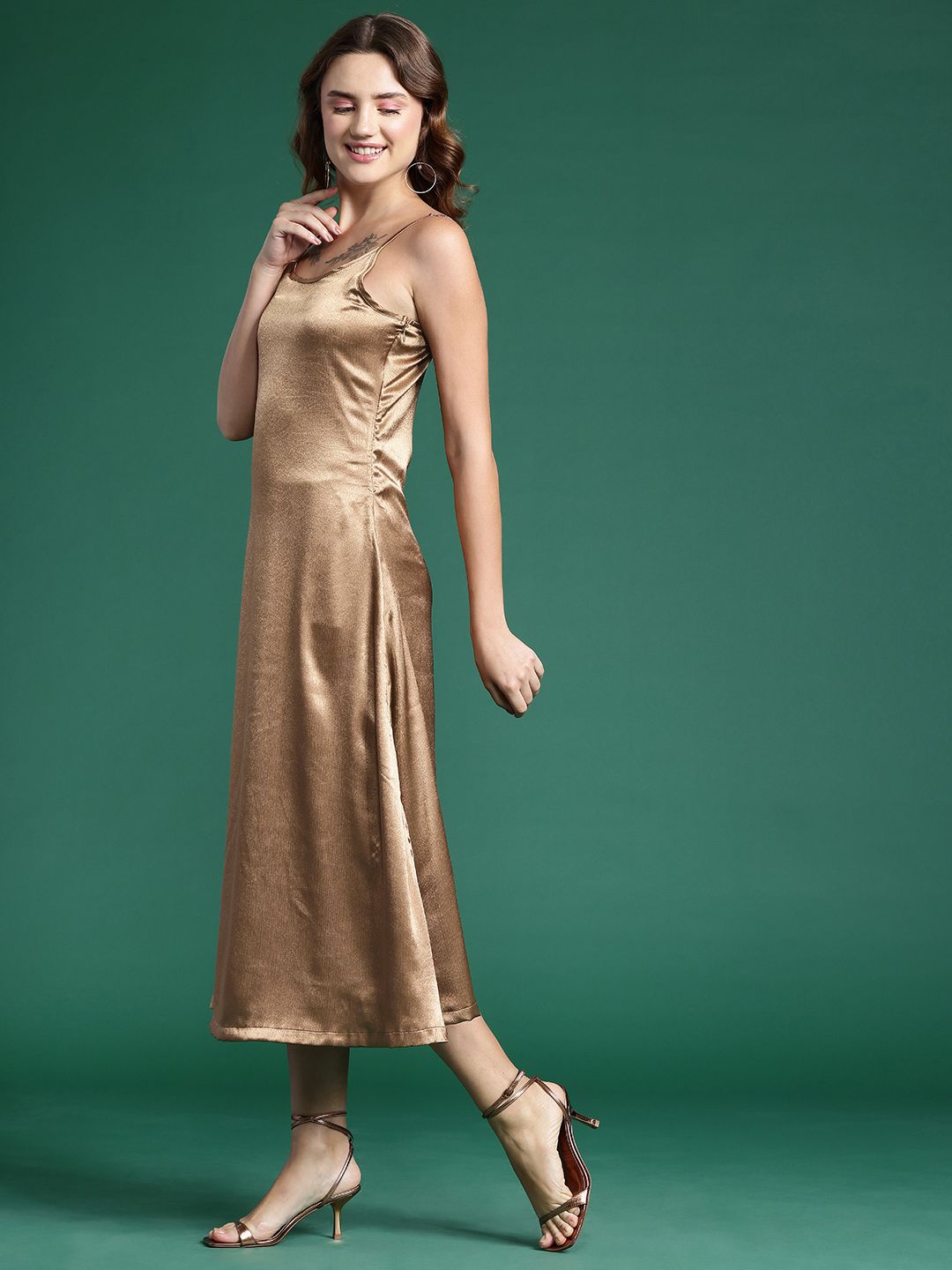 DressBerry Satin A-Line Midi Dress