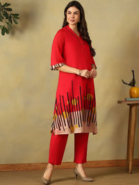 Mamicha Women Printed Regular Beads and Stones Pure Cotton Kurta with Trousers