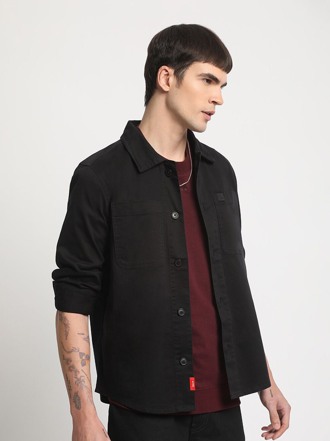 THE BEAR HOUSE Men Solid Regular FIt Cotton Shacket