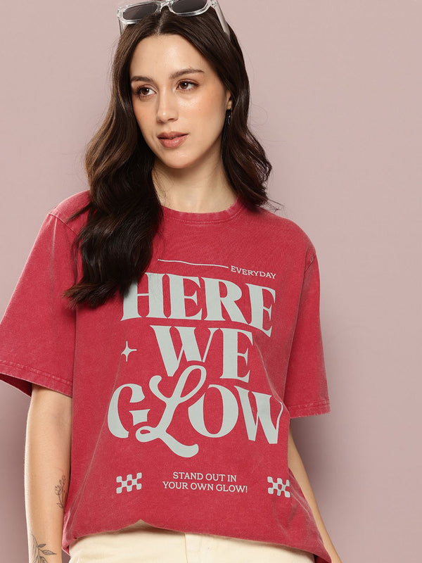 DILLINGER Women's Acid Washed Oversized Printed Tshirt