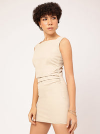 DressBerry Neutral Affair Ruched Mini Bodycon Dress