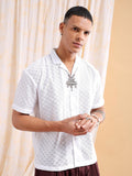 The Indian Garage Co Men Relaxed Fit Solid Warp Knit Lace Resortwear Shirt