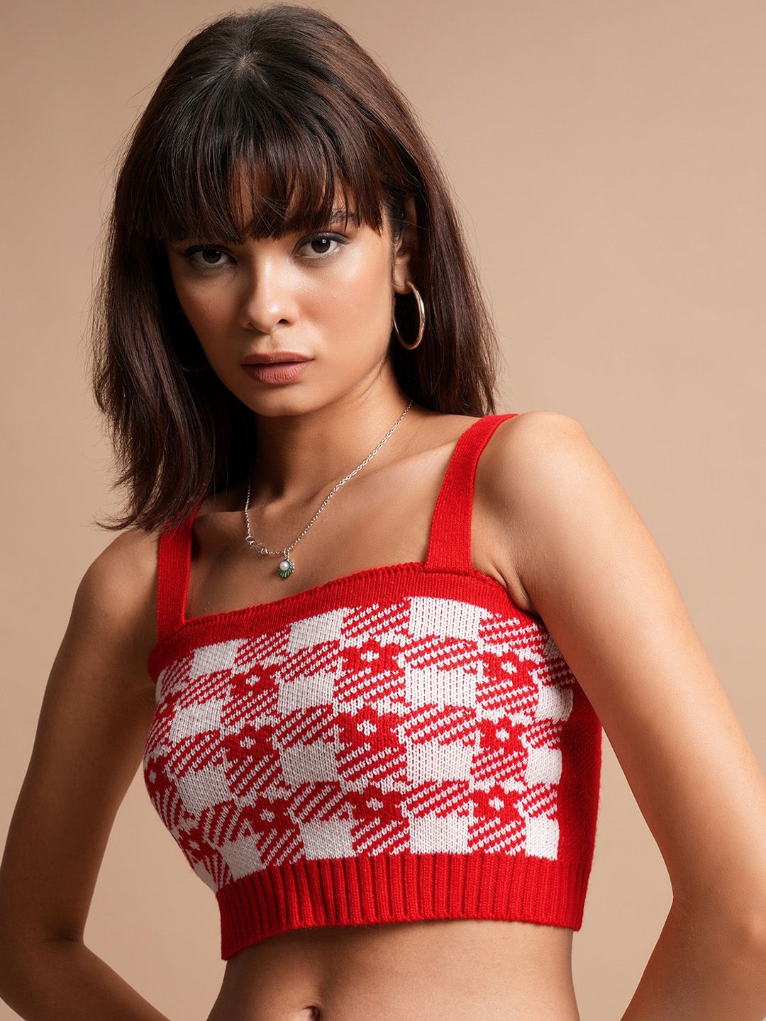 Tokyo Talkies Checked Crop Top with Cardigan