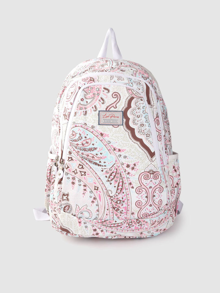 Lino Perros Women White & Pink Paisley Print 13 Inch Laptop Backpack