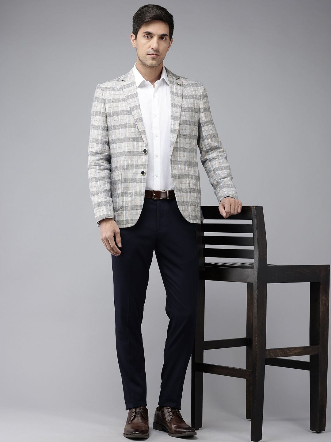 Park Avenue Checked Single-Breasted Super Slim Fit Formal Blazer