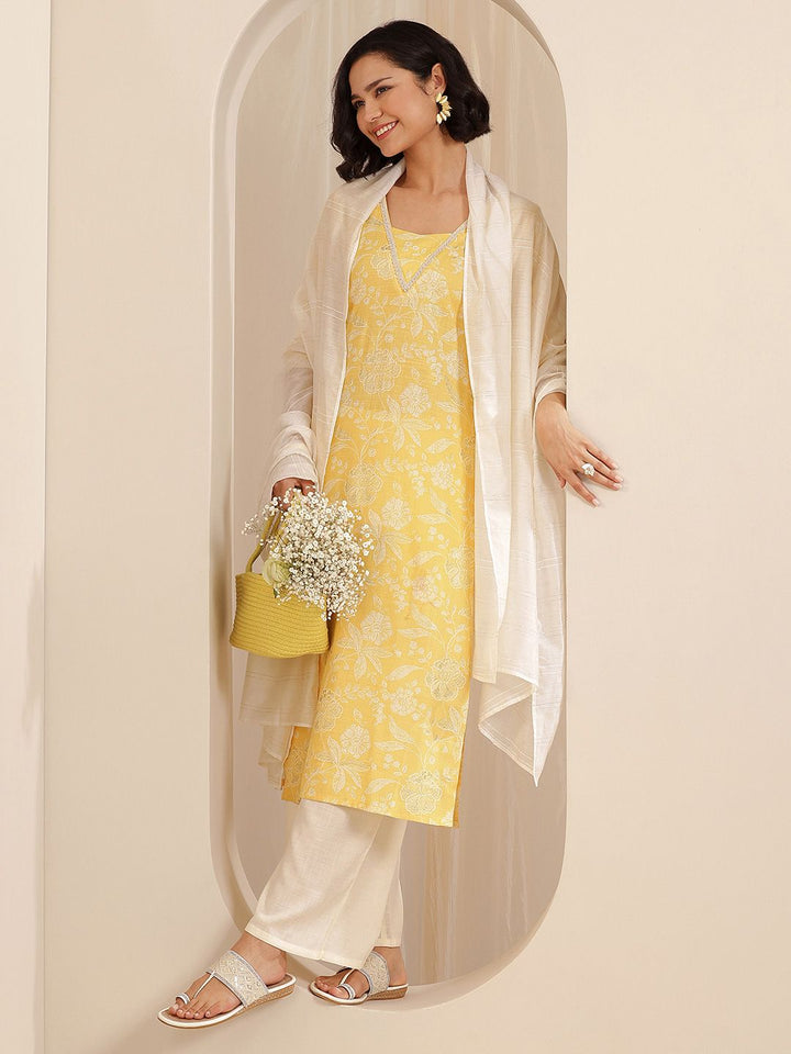 Libas Floral Printed V-Neck Kurta With Palazzo And Dupatta